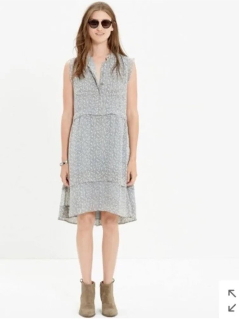 Madewell Sleeveless willow leaf printed slight High-Low Dress